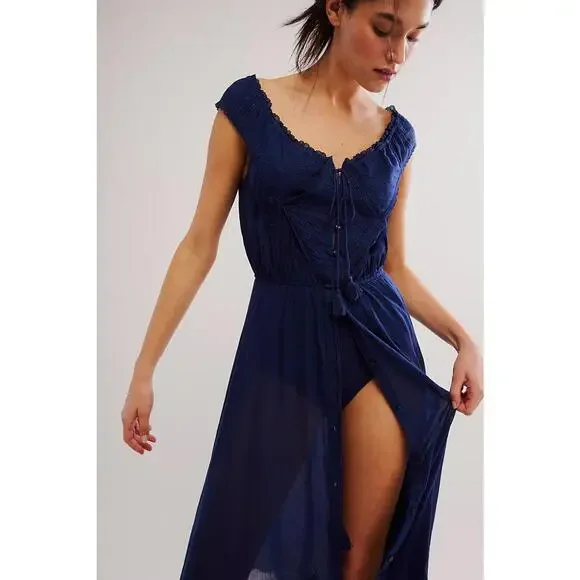 Free People - Navy Country Charm Maxi Bodysuit - Size M - Picture 1 of 9